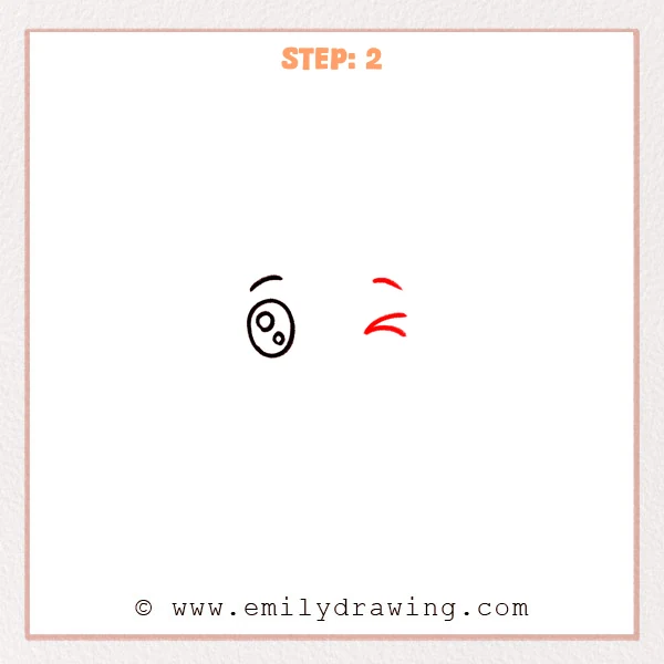 how to draw a winky face - A winky face sketch with one open eye on the left, a raised eyebrow above each side, and a closed winking eye added on the right.